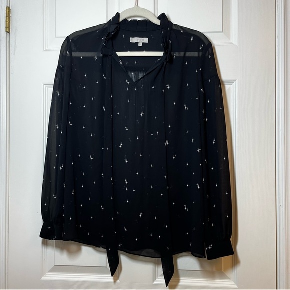 hobbs Tops - HOBBS LONDON Black Sheer Blouse with White Accents Size 6